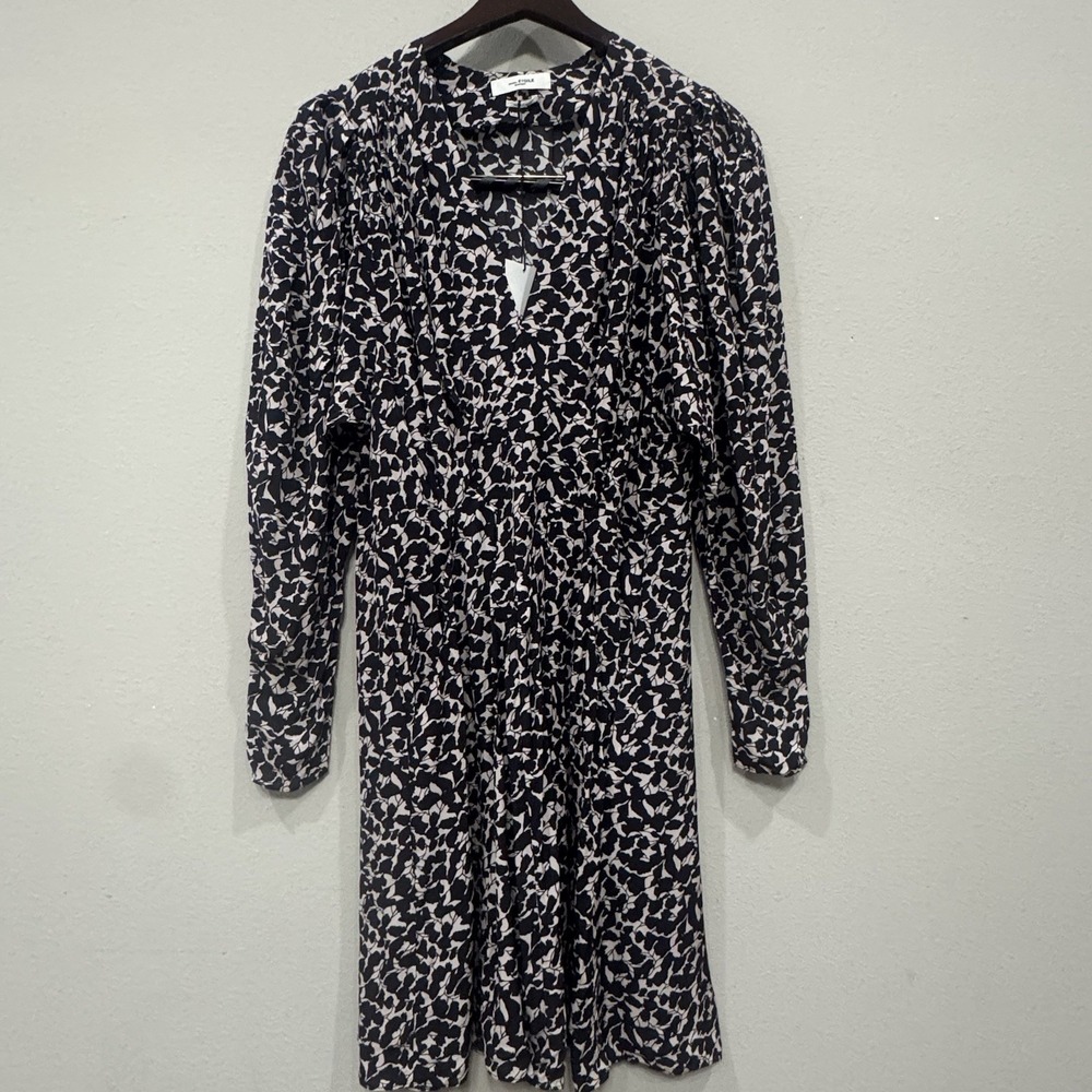 Isabel Marant Arone Pleated Mini Dress Size 36 Black Ecru Print New‎ - Picture 7 of 16